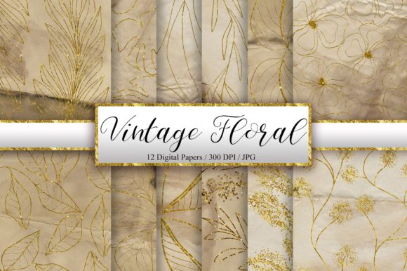 Elevating Creative Projects with Vintage Floral Glitter Background Digital Papers