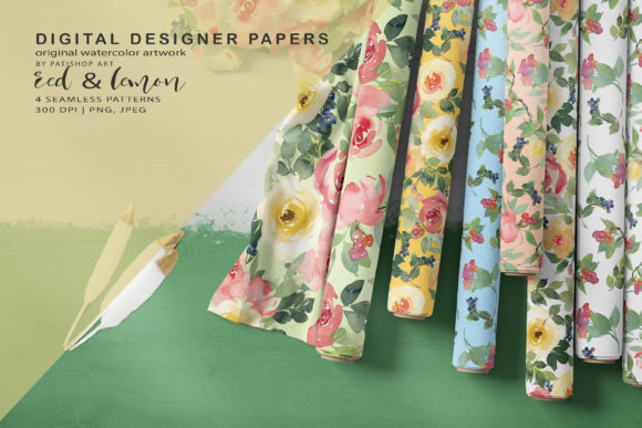 Elevating Digital Design with Red and Lemon Watercolor Floral Seamless Patterns