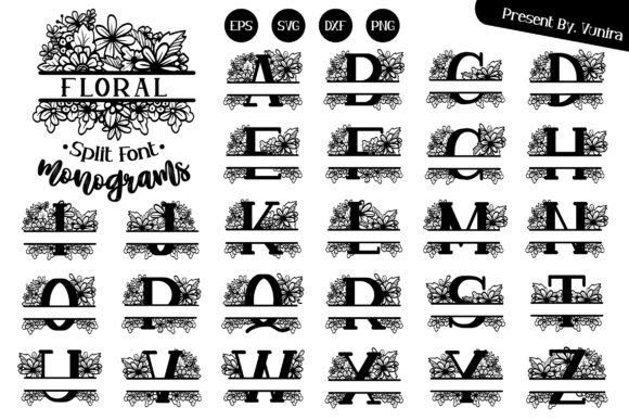 Floral Split Font Monogram: Versatile Design Assets