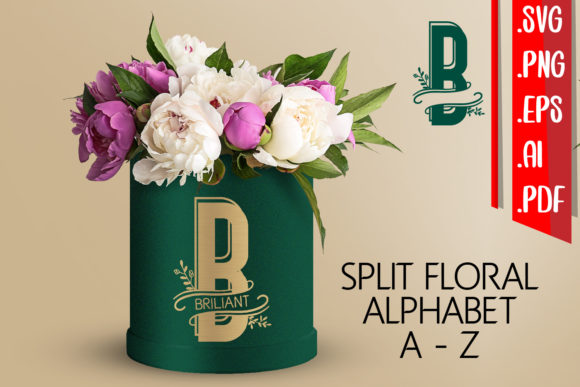 Split Floral Alphabet A-Z SVG EPS AI PNG Bundle